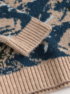 Next Bleu marine - Pull décontracté à col rond paysage de montagne en maille