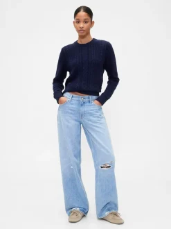 Gap Bleu marine - Pull en maille torsadée de coton Outlet