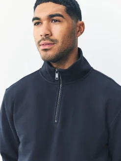Next - Quart de zip - Sweat-shirt en jersey riche en coton Bleu marine Online