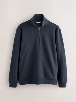 Next - Quart de zip - Sweat-shirt en jersey riche en coton Bleu marine Online
