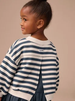 Next Bleu marine à rayures - Robe sweat à jupe en maille (3mois7ans) Sale