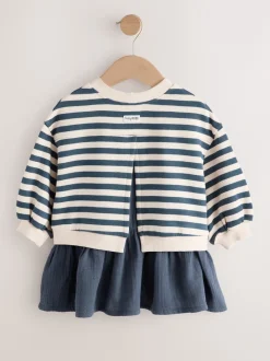 Next Bleu marine à rayures - Robe sweat à jupe en maille (3mois7ans) Sale