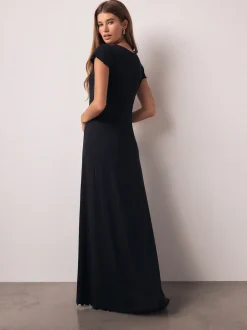 Next Bleu marine - Robe longue boutonnée en jersey à manches courtes Sale