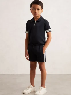 Reiss Bleu marine - Short Terry texturé à bandes latérales