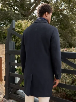 Next Bleu marine - Signature Manteau en laine richement rembourré en tissu italien doux au toucher Col cheminée Coat