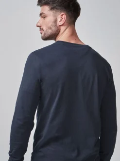 Next Bleu marine - Slim Fit (Slim Fit) - T-shirt à manches longues de cou d'équipage Outlet