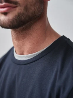 Next Bleu marine - Slim Fit (Slim Fit) - T-shirt à manches longues de cou d'équipage Outlet