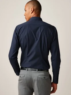 Next Bleu marine - Slim Fit (Slim Fit) - Chemises intelligentes faciles d’entretien à poignets simples Best
