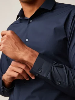 Next Bleu marine - Slim Fit (Slim Fit) - Chemises intelligentes faciles d’entretien à poignets simples Best