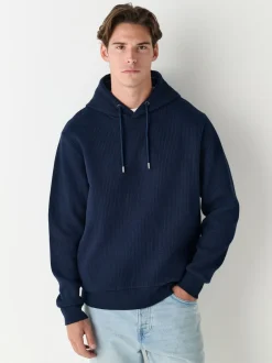 Next Bleu marine - Sweat à capuche texturé linéaire