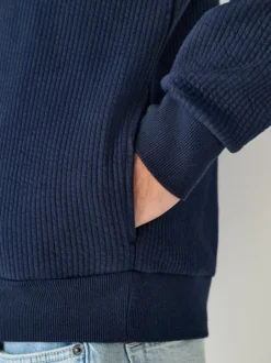 Next Bleu marine - Sweat à capuche texturé linéaire