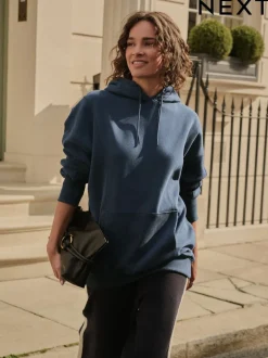 Next - Sweat-shirt à capuche long actif à coutures apparentes ultra-doux avec poches Bleu marine New