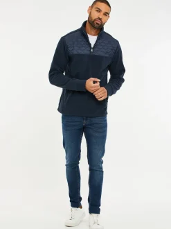 Threadbare Bleu marine - Sweat-shirt en polaire matelassée quart de zip Clearance