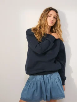 Next - Sweat-shirt long Essentiels coupe décontractée avec poches Bleu marine Clearance