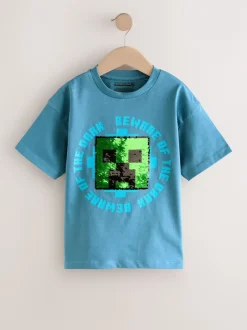 Next Bleu marine - T-shirt Minecraft à sequins (3-16ans) Outlet