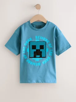 Next Bleu marine - T-shirt Minecraft à sequins (3-16ans) Outlet