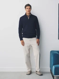 Next - Uni - Pull N.Premium Coupe classique 100% Coton Premium à fermeture éclair Bleu marine Best