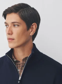 Next - Uni - Pull N.Premium Coupe classique 100% Coton Premium à fermeture éclair Bleu marine Best