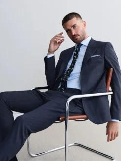 Next Bleu marine - Veste de costume à carreaux 100% laine italienne Marzotto coupe ajustée Hot