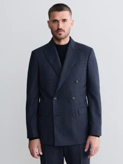 Next Bleu marine - Veste de costume à carreaux Signature Marzotto 100% en laine italienne à double boutonnage Sale