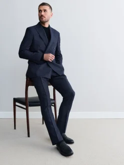 Next Bleu marine - Veste de costume à carreaux Signature Marzotto 100% en laine italienne à double boutonnage Sale