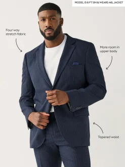 Next Bleu marine - Veste de costume extensible à rayures ajustée aux muscles Motionflex Best