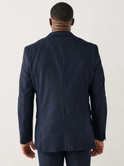 Next Bleu marine - Veste de costume extensible à rayures ajustée aux muscles Motionflex Best