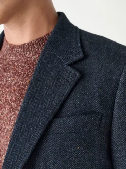 Next Bleu marine - Veste de costume Coupe ajustée en laine à chevrons New