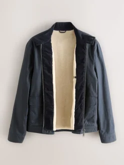 Next Bleu marine - Veste Harrington imperméable à doublure en peau lainée Discount