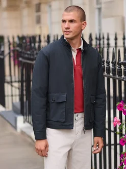 Next Bleu marine - Veste Harrington imperméable à doublure en peau lainée Discount