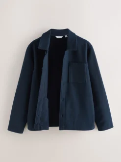 Next Bleu marine - Veste-chemise en polaire aspect laine New