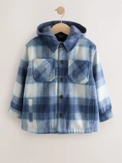Next Bleu marine - Veste-chemise à carreaux à capuche doublée Borg (3-16ans) New