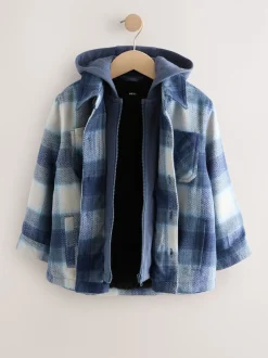 Next Bleu marine - Veste-chemise à carreaux à capuche doublée Borg (3-16ans) New