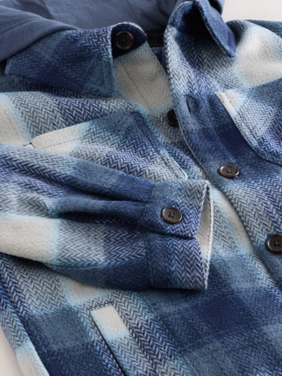 Next Bleu marine - Veste-chemise à carreaux à capuche doublée Borg (3-16ans) New