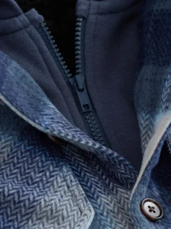 Next Bleu marine - Veste-chemise à carreaux à capuche doublée Borg (3-16ans) New