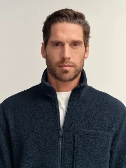 Next Bleu marine - Zippé sur toute la longueur - Polaire en peau de mouton Clearance