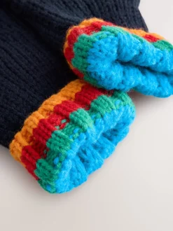 Next - Ensemble chapeau, écharpe et gants 3 pièces (3-16ans) Bleu marine avec côte arc-en-ciel Best