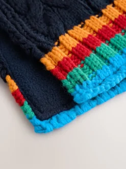 Next - Ensemble chapeau, écharpe et gants 3 pièces (3-16ans) Bleu marine avec côte arc-en-ciel Best