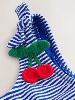 Next Bleu marine cerise à rayures effet froissé - Bikini (3-16ans) Sale