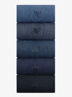 Next Bleu marine chiné - Lot de 5 - Chaussettes fraîches brodées durables Discount