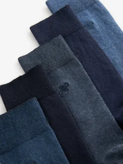 Next Bleu marine chiné - Lot de 5 - Chaussettes fraîches brodées durables Discount