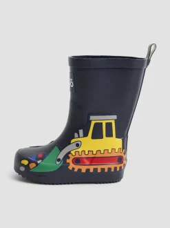 Jojo Maman Bébé Bleu marine motif pelleteuse - Bottes de pluie unies Best