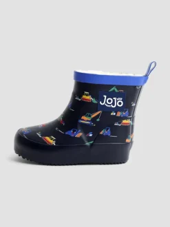 Jojo Maman Bébé Bleu marine motif pelleteuse - Bottes de bien-être courtes doublées et confortables New