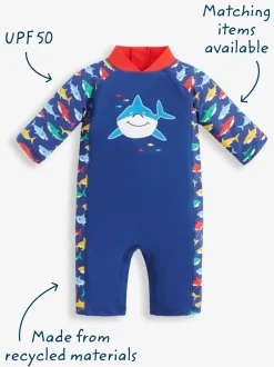 Jojo Maman Bébé Bleu marine motif requin - UPF 50 1-Pieces Combinaison de protection solaire