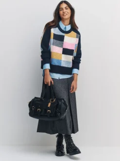 Next - Pull en maille à col rond en laine Bleu marine multicolore patché Hot