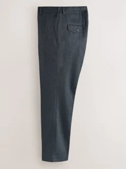 Next Bleu marine texturé - Pantalon élégant en coton brossé coupe classique