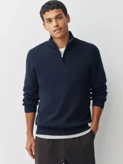 Next Bleu marine/avoine - Lot de 2 pulls N. Premium 100% coton Coupe classique Premium Quarter Zip