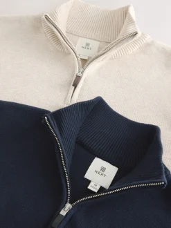 Next Bleu marine/avoine - Lot de 2 pulls N. Premium 100% coton Coupe classique Premium Quarter Zip