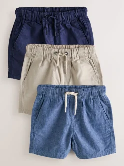 Next Bleu marine/Beige Sable/Chambray bleu - Short à enfiler 3 Pack (3mois-7ans)