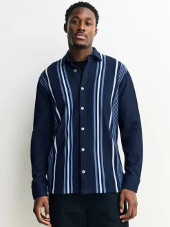 Next Bleu marine/blanc - Chemise rayée en jersey Manches courtes New